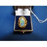Large Black Opal 10ct stone ring very rare with 18ct gold heavy basket setting size p