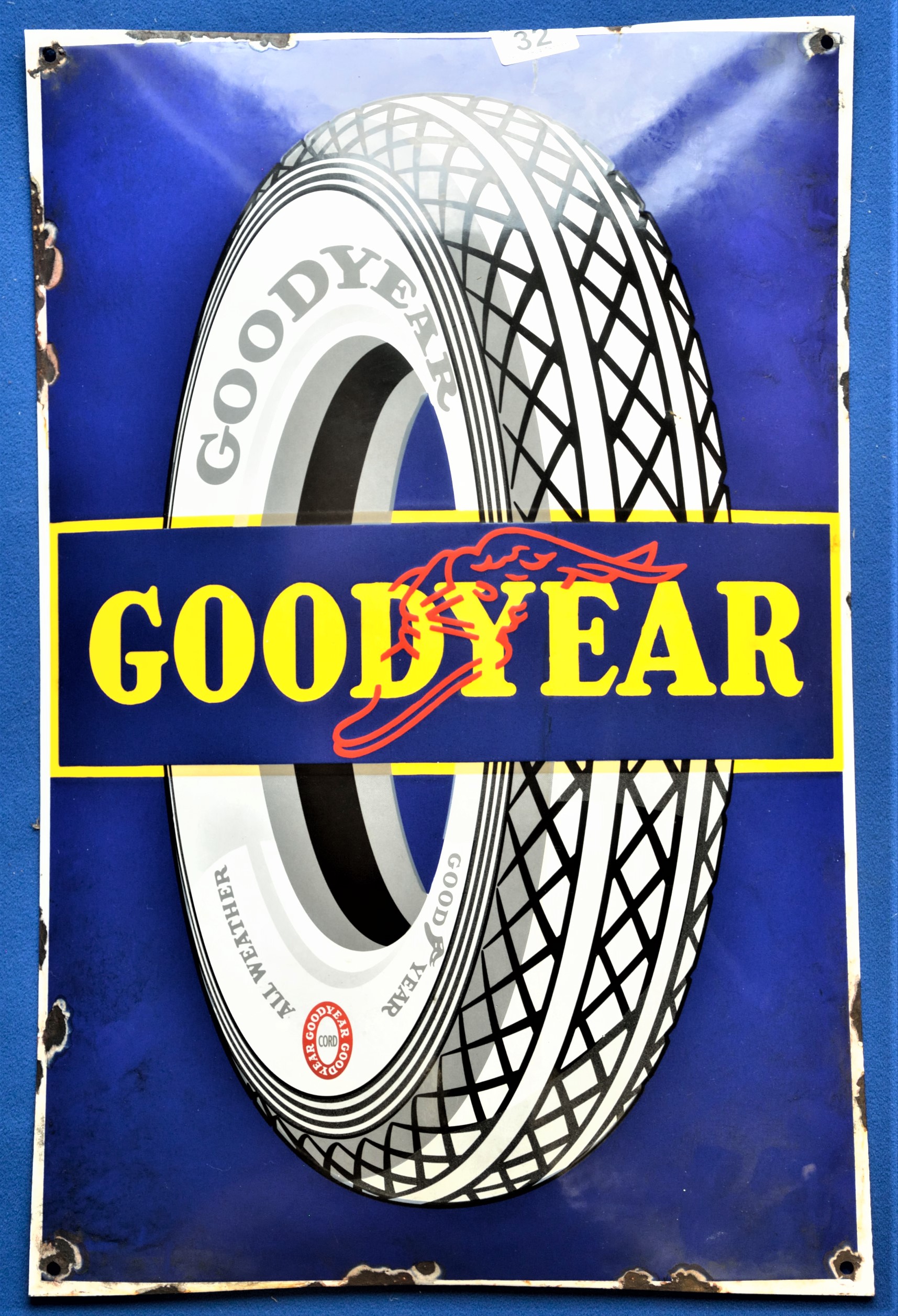 Goodyear All weather curved enamel sign