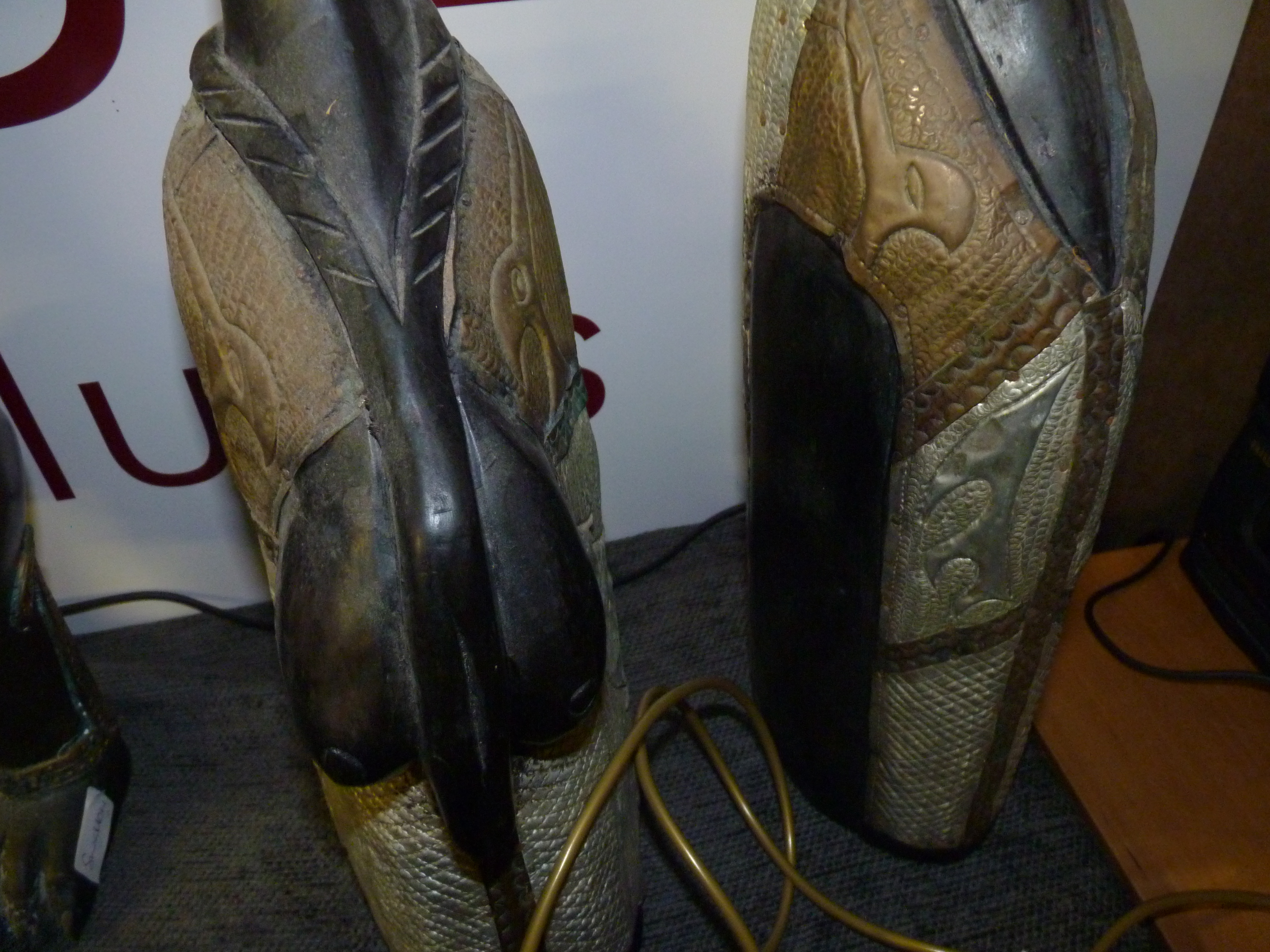 Pair of Wooden and metallic sankofa male and female floor figures standing 1m high - Image 3 of 5
