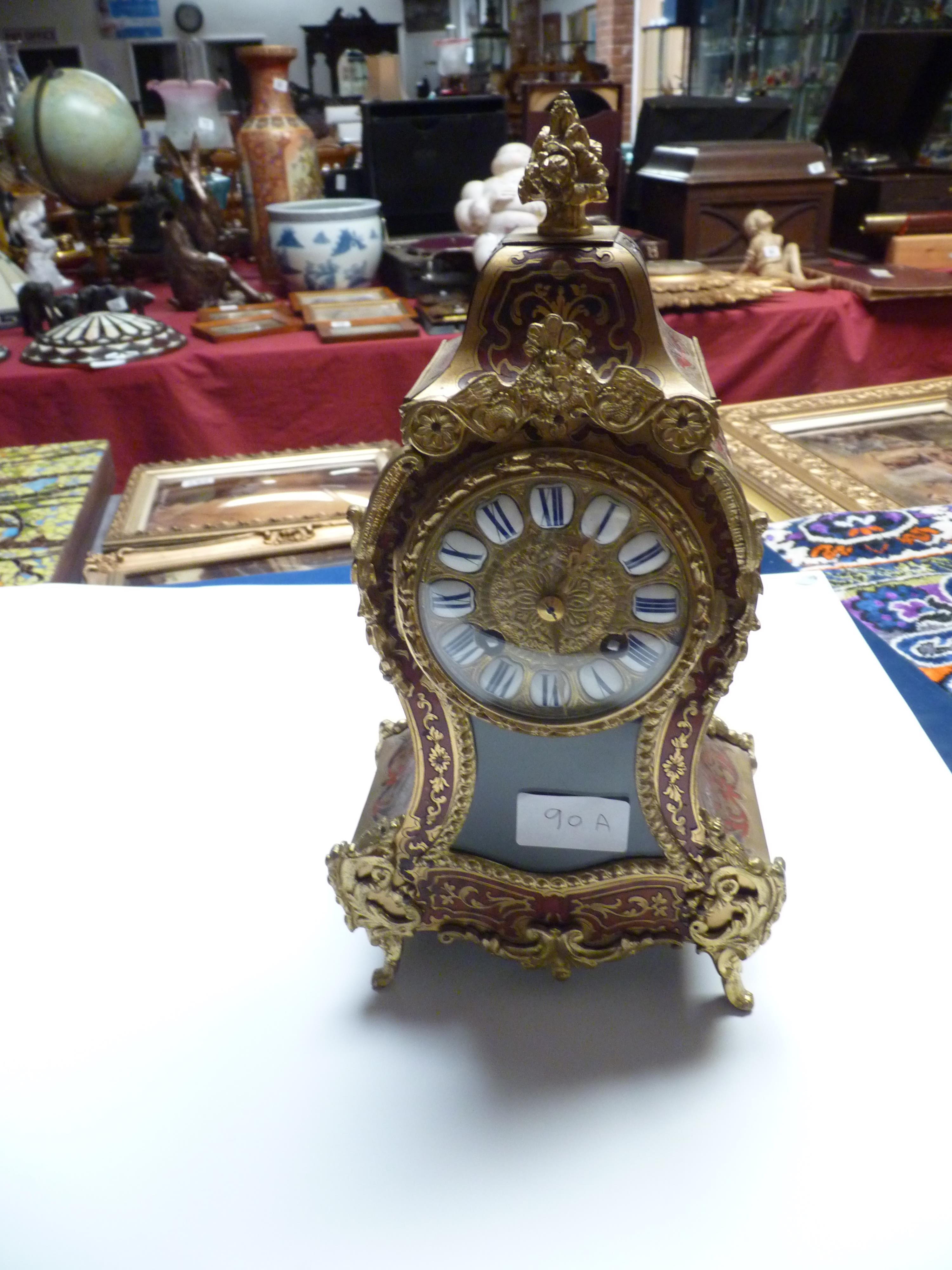 French styled Boulle Gilt and Dark Red mantle clock - Image 2 of 7