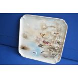 Chinese square serving tray - Lakeside /bird pattern with three character mark