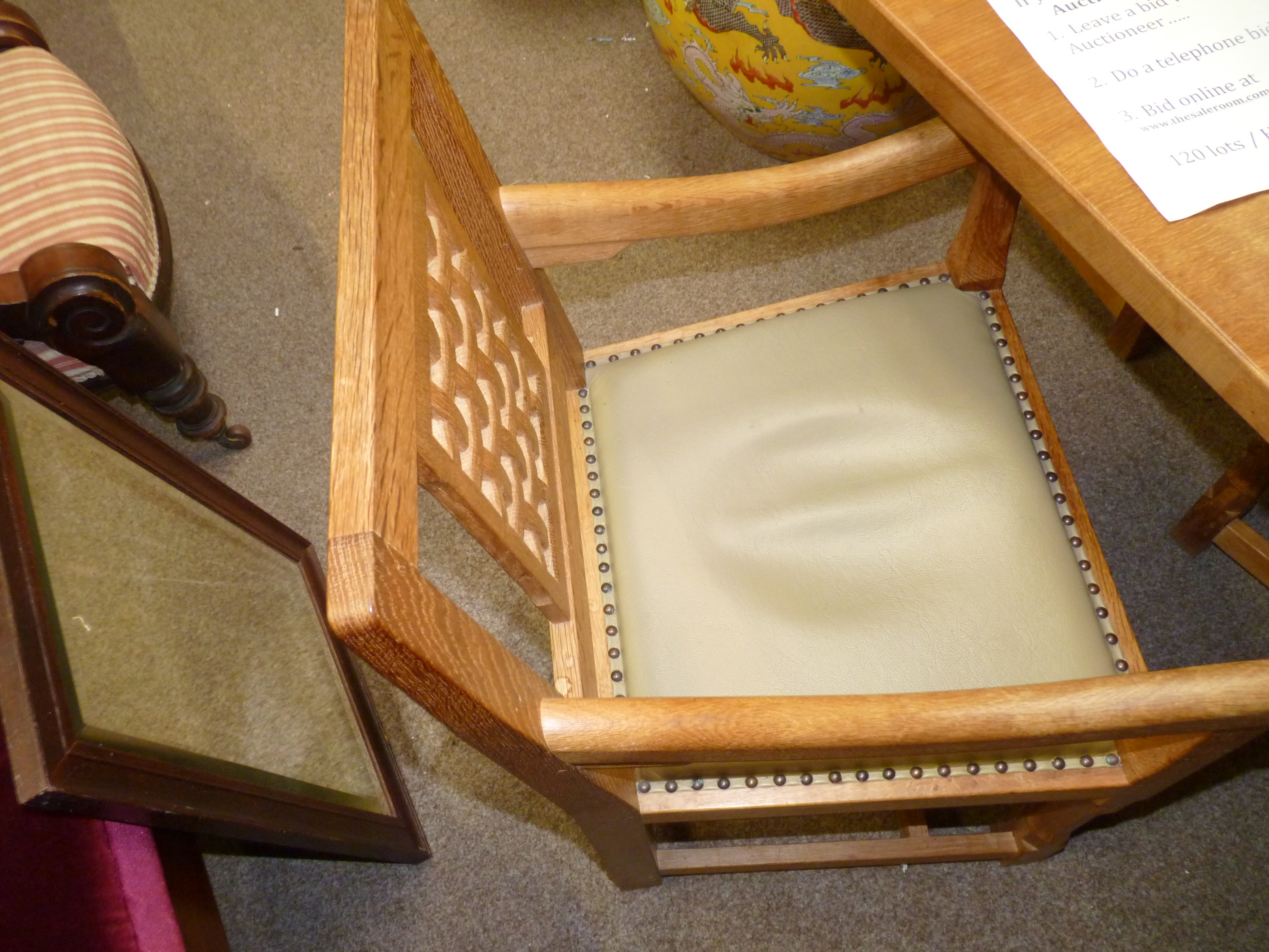 Set of 10 Rabbitman Yorkshire Oak lattice back chairs - Mouseman Interest - Image 2 of 4