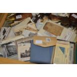 Collection of vintage topographical postcards, books and fuel ration card