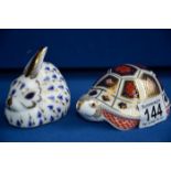 Royal Crown Derby tortoise and rabbit paperweights
