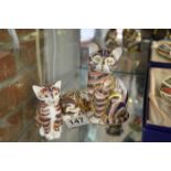 Set of three Royal Crown Derby cat paperweights