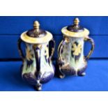 Pair of Foley Faience 8137 Old Chelsea style 3 handled jars