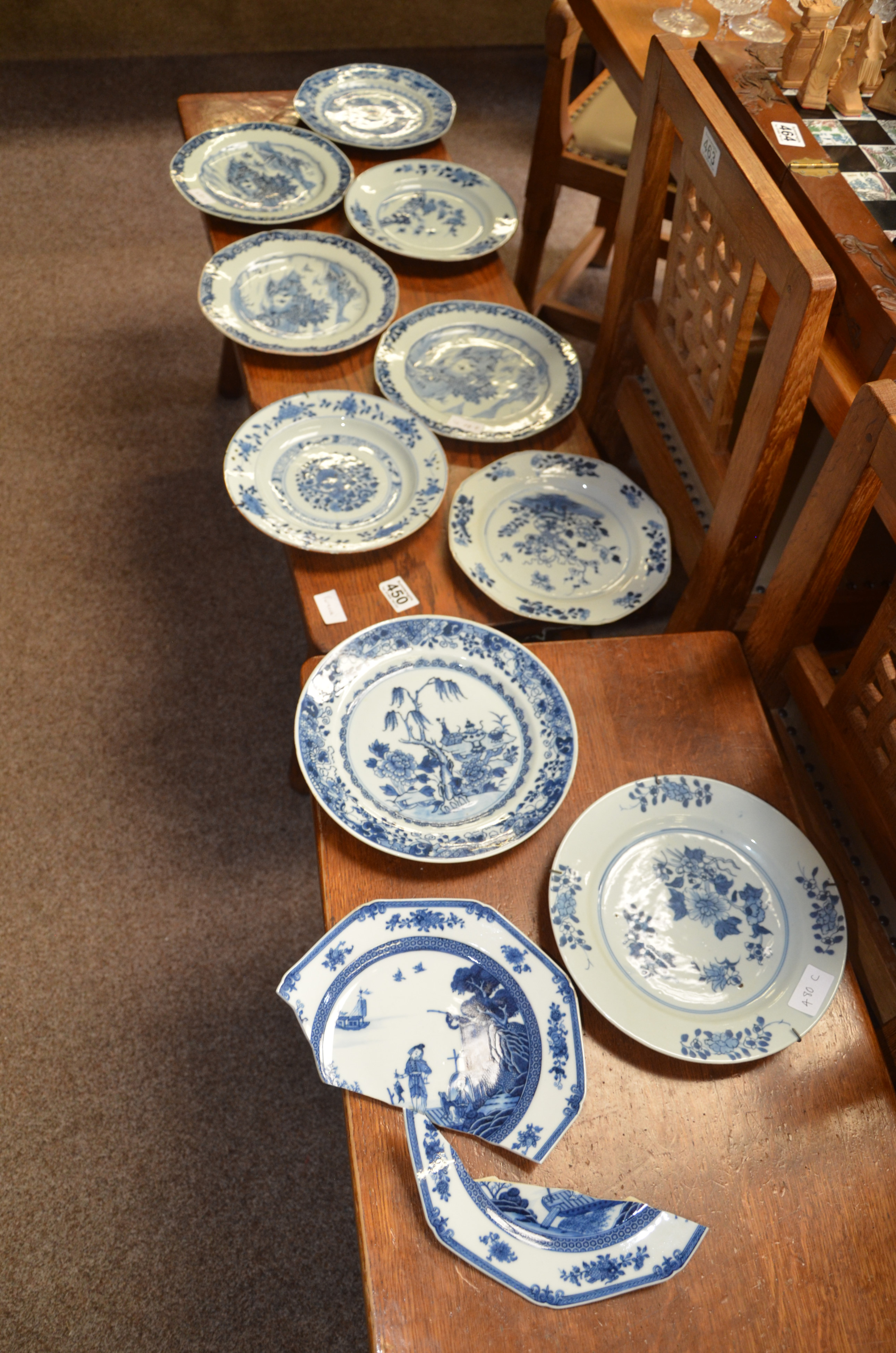 9 x Chinese blue and white plates