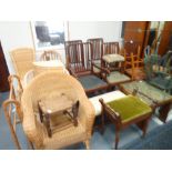 Collection of furniture inc. chairs, wicker chair etc.