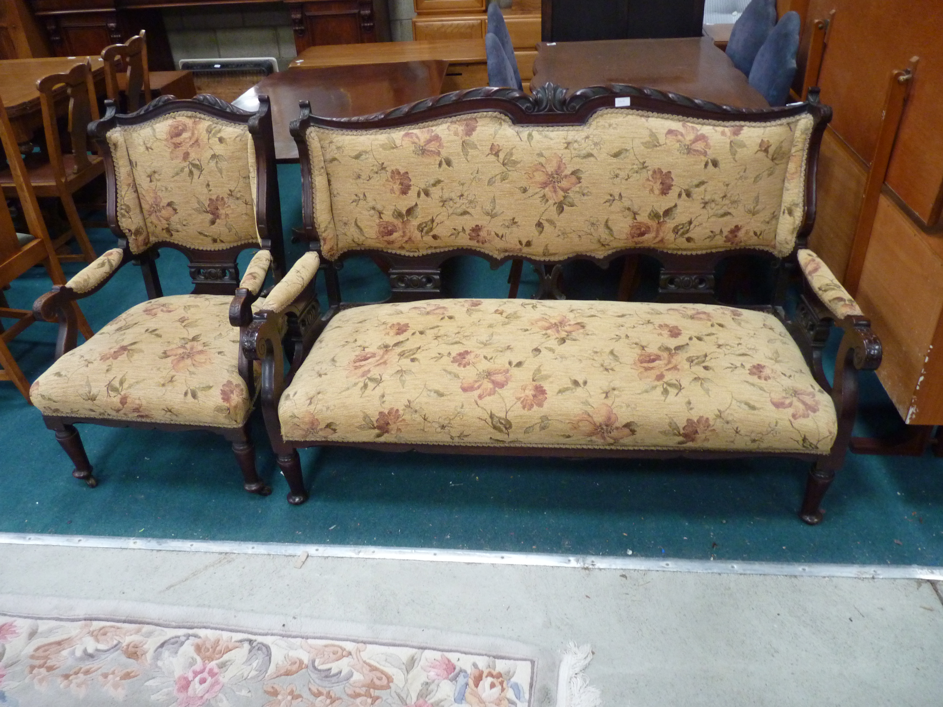 Victorian Mahogany sofa and armchair