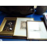 Pair of Framed Signed Sketches + a Victorian Oil