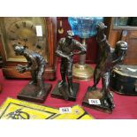 Trio of Bronze Effect Cricket Figures