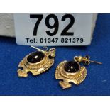 18ct Gold Cabochon Garnet Earrings