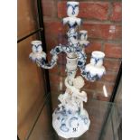 Continental Antique Porcelain Candleabra - 47cm