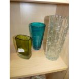 3 Art glass vases inc Whitefriars