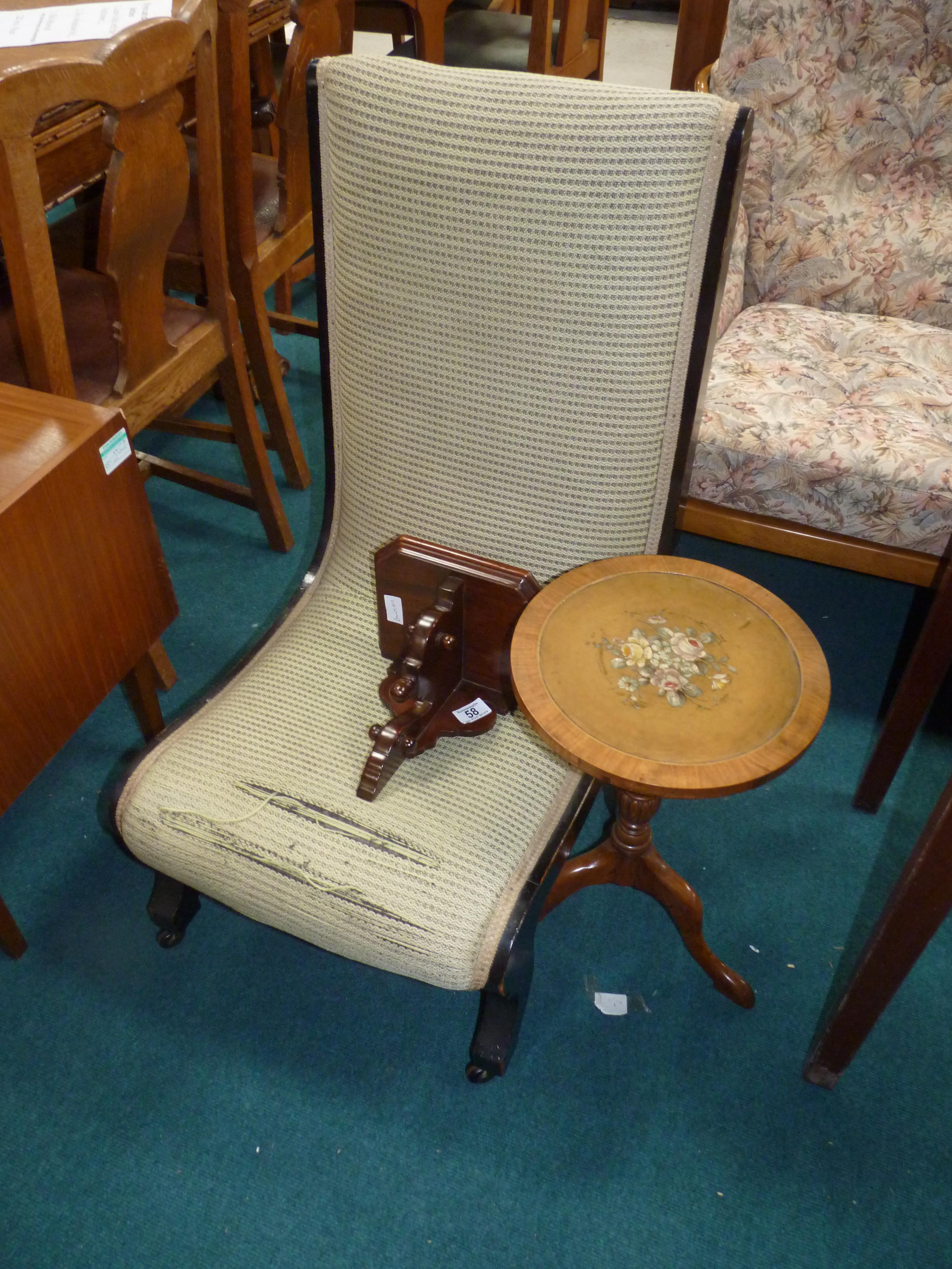 Victorian nursing chair, wine table and wall shelf