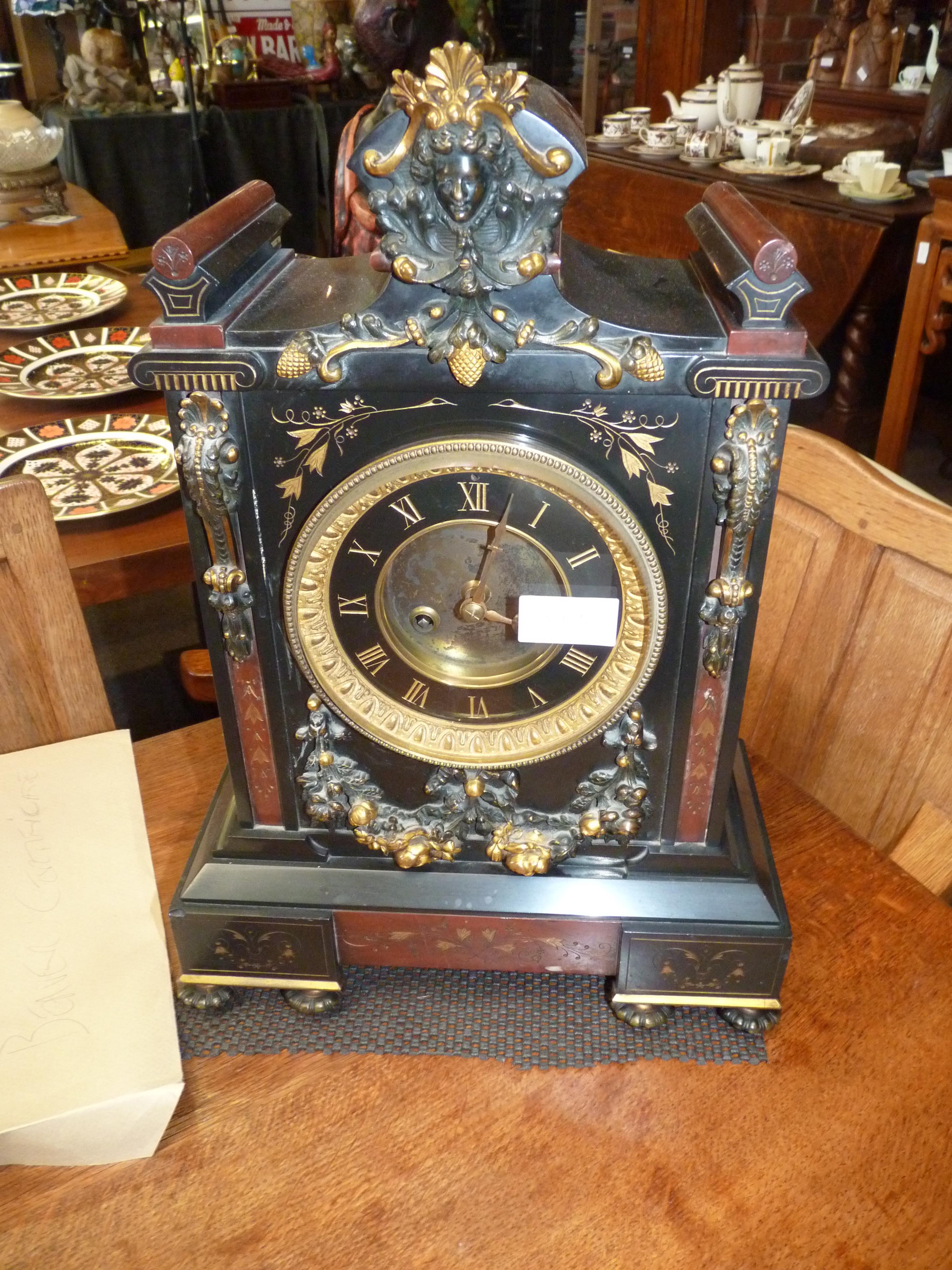 Antique slate mantle clock