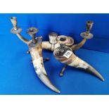 Vintage 3pc Horned Candlestick Set