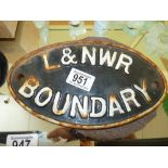 L & NWR boundary cast iron sign 24 x 14 cm