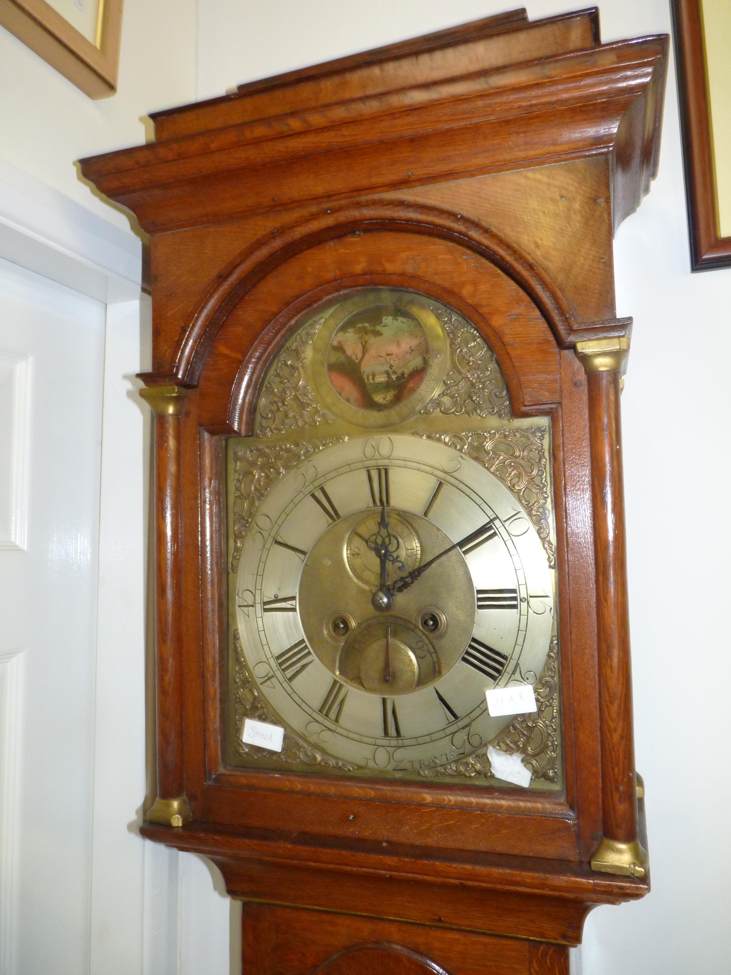 Antique Oak Grandfather clock by Travis