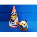 Clarice Cliff Honey Pot & Moorland Chelsea Cone