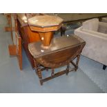 Oak drop leaf table and sewing box