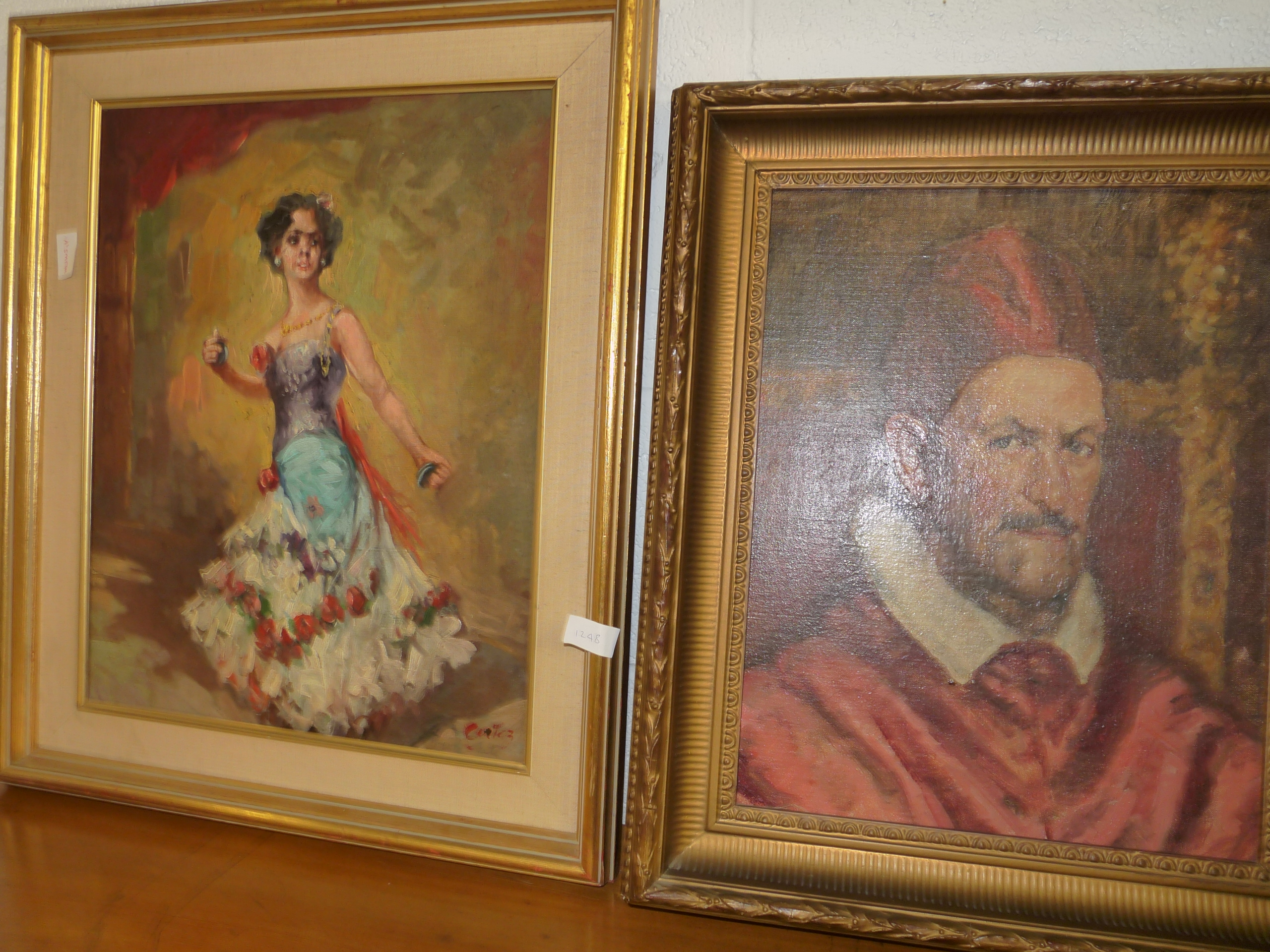 2 Oil paintings of Spanish dancer & a Cardinal