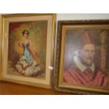 2 Oil paintings of Spanish dancer & a Cardinal