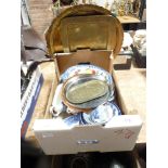 Brassware and blue and white china