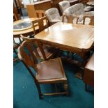 Oak drawer leaf dining table and 4 chairs