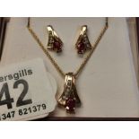 9ct Diamond & Ruby Earrings & Necklace