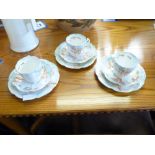 Group of Three Wileman 19th Century Turquoise Floral Tea Trios