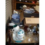 Blue and white china, glassware etc x 6