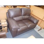 Faux brown leather 2 seater sofa