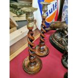 Pair of Barley Twist Brass Topped Candlesticks
