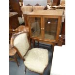 Oak glass front display cabinet and nursing chair