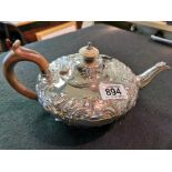 Ornate London Silver Early 20c Teapot - 577g