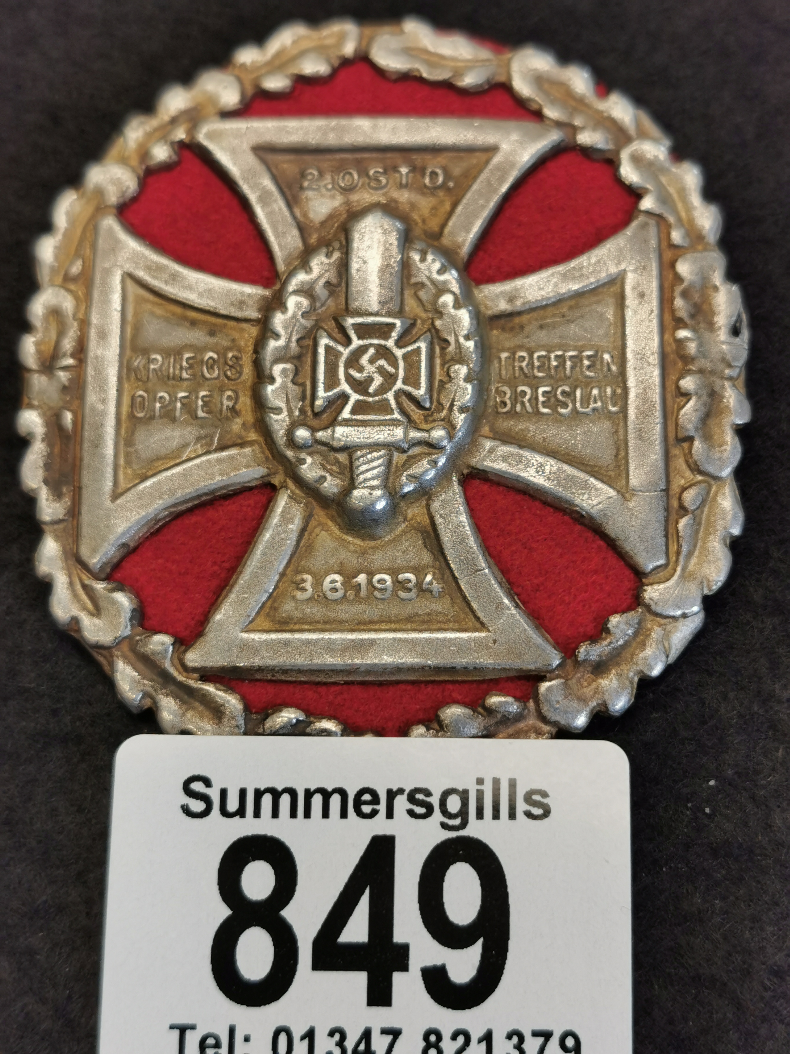 German Nazi Keigs-Treffen Opfer Breslau 1934 Shield