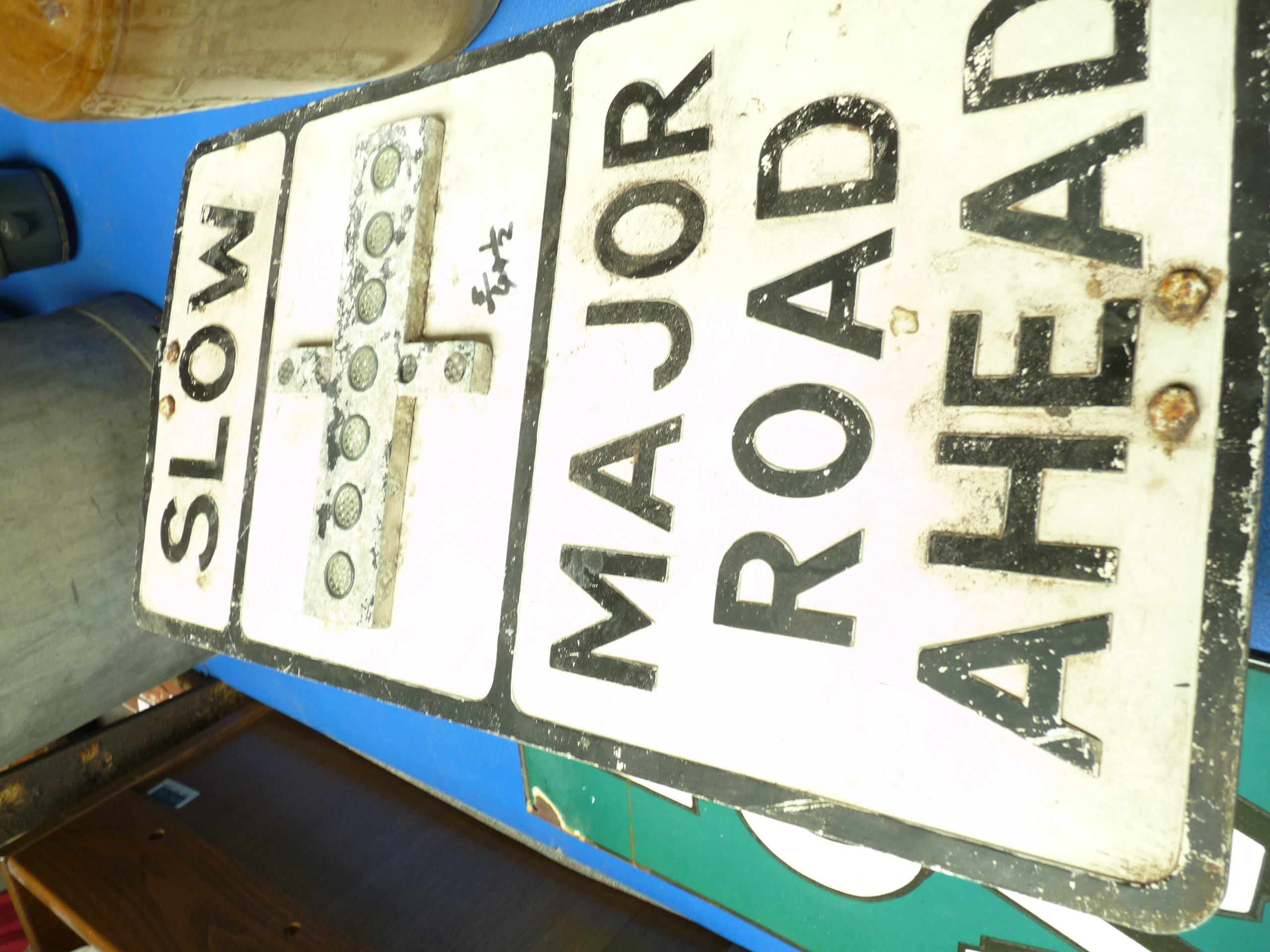 Slow Major Road Ahead Original Traffic Automobilia Sign