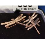 9ct Gold c1978 Dragonfly Brooch & Earrings