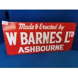 W Barnes Ashbourne Enamel Advertising Sign