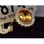 18ct Gold Ring w/7.6ct of Yellow Sapphire w/Diamonds