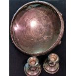 Silver Derving Dish + Pair of Small Candlesticks