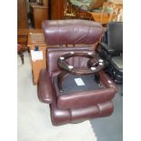 Faux leather swivel armchair and stool