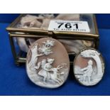 Pair of Boxed Cameo Brooches