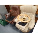 2 seater leather swivel armchairs and stools