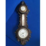 Carved Oak Barometer w/8-Day Clock
