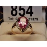 14ct Diamond w/Pink Stone Sapphire Ring