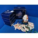 Boxed Royal Crown Derby Santa Claus Figures & Assorted Boxed RCD Christmas Decorations