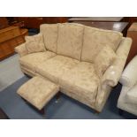 Gold 3 seater sofa and footstool