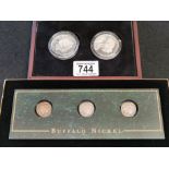 Boxed Three Buffalo Nickel Coin Set, plus Queen Elizabeth & Queen Victoria Piedfort Pair - 120g